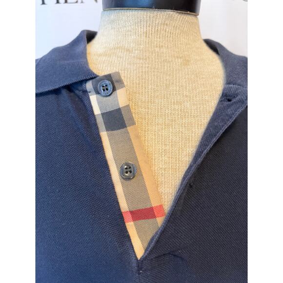 Burberry Men’s Polo Shirt XXL Navy Nova Check Placket Short Sleev - Picture 2 of 5